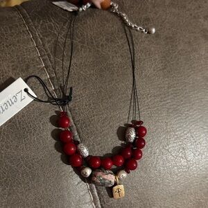 Chico’s Red Beaded Necklace Brand New